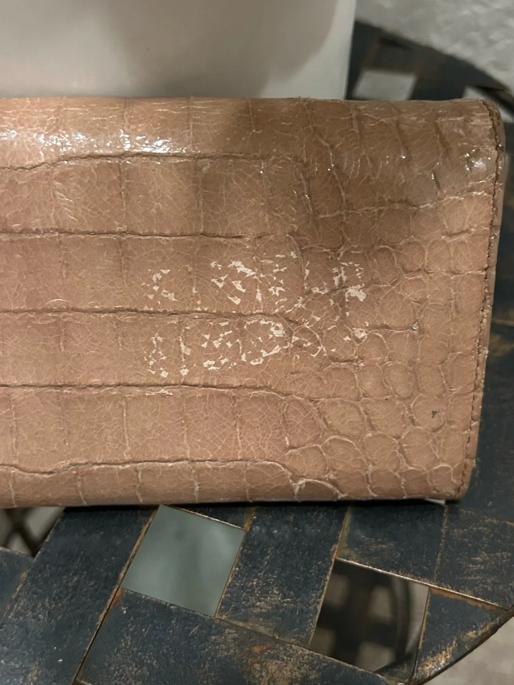 Miu Miu Croc-Embossed Blush Leather Wallet with Gold Logo